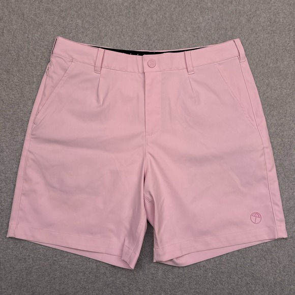 PUMA x Arnold Palmer Golf Shorts Mens 33 Pink Stretch Pleated Wicking 7" UPF 40+ - Picture 1 of 10